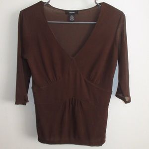 Alfani Brown V-Neck Blouse – Size Medium, 3/4 Sleeve